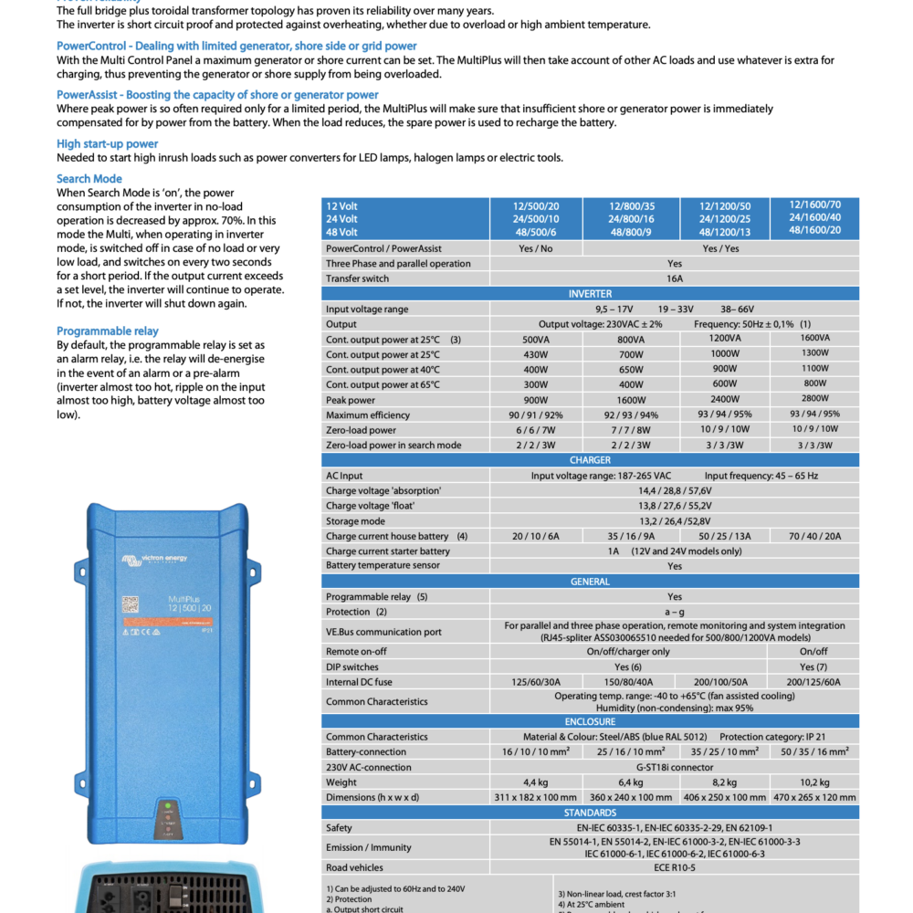Victron Multiplus Inverter Charger Datasheet UK