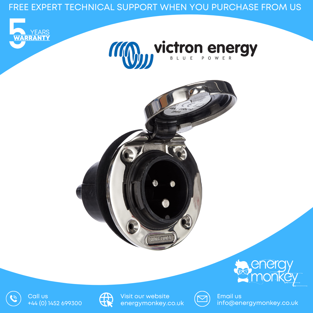 Victron Power Inlet stainless with cover 16A/250Vac (2p/3w)