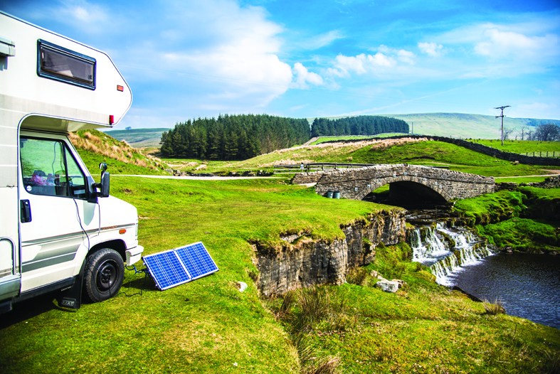Motorhome using solar panel to generate electricity
